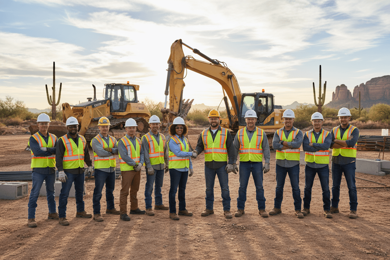 Professional construction team at work site in Phoenix, Arizona